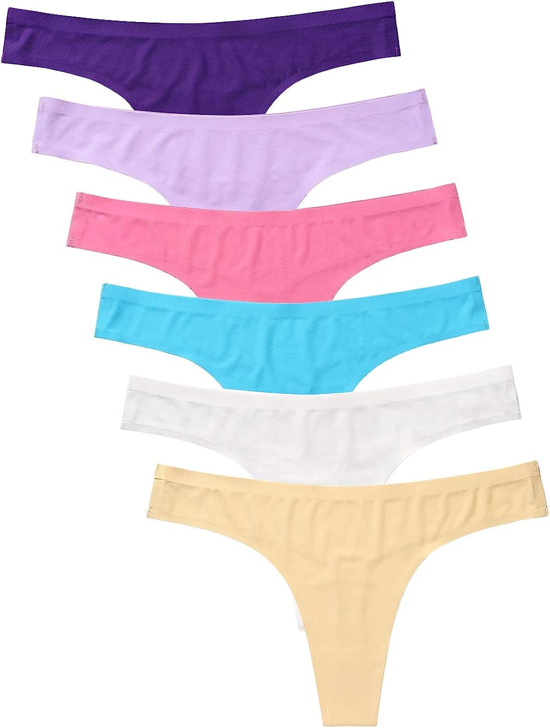 GNEPH Womens Underwear Thongs Low Rise Seamless Thong Stretch Invisible Bikini Thongs Panties Multipack Pu/Lpu/P/Bl/W/a / Medium