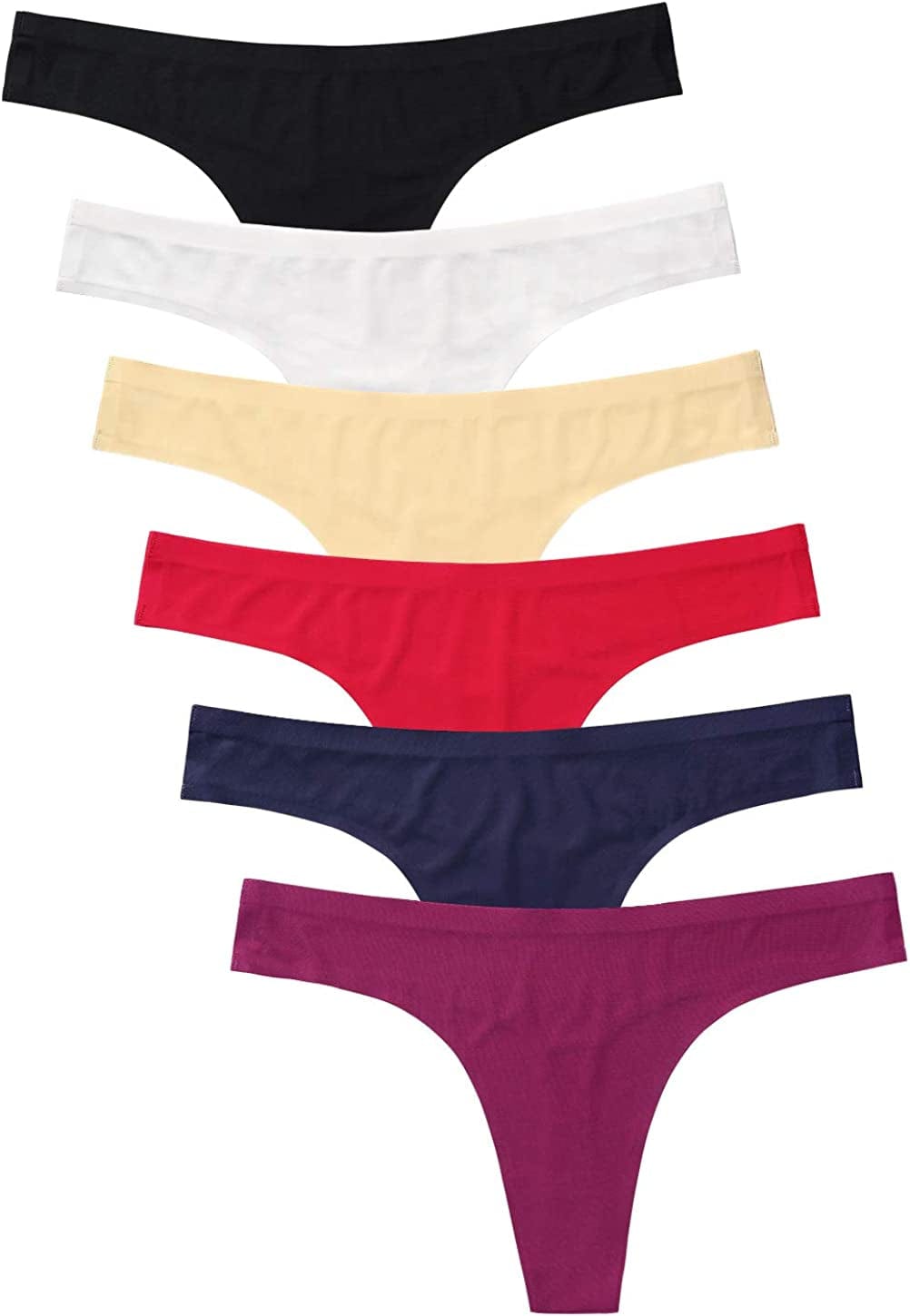 GNEPH Womens Underwear Thongs Low Rise Seamless Thong Stretch Invisible Bikini Thongs Panties Multipack Red / Medium