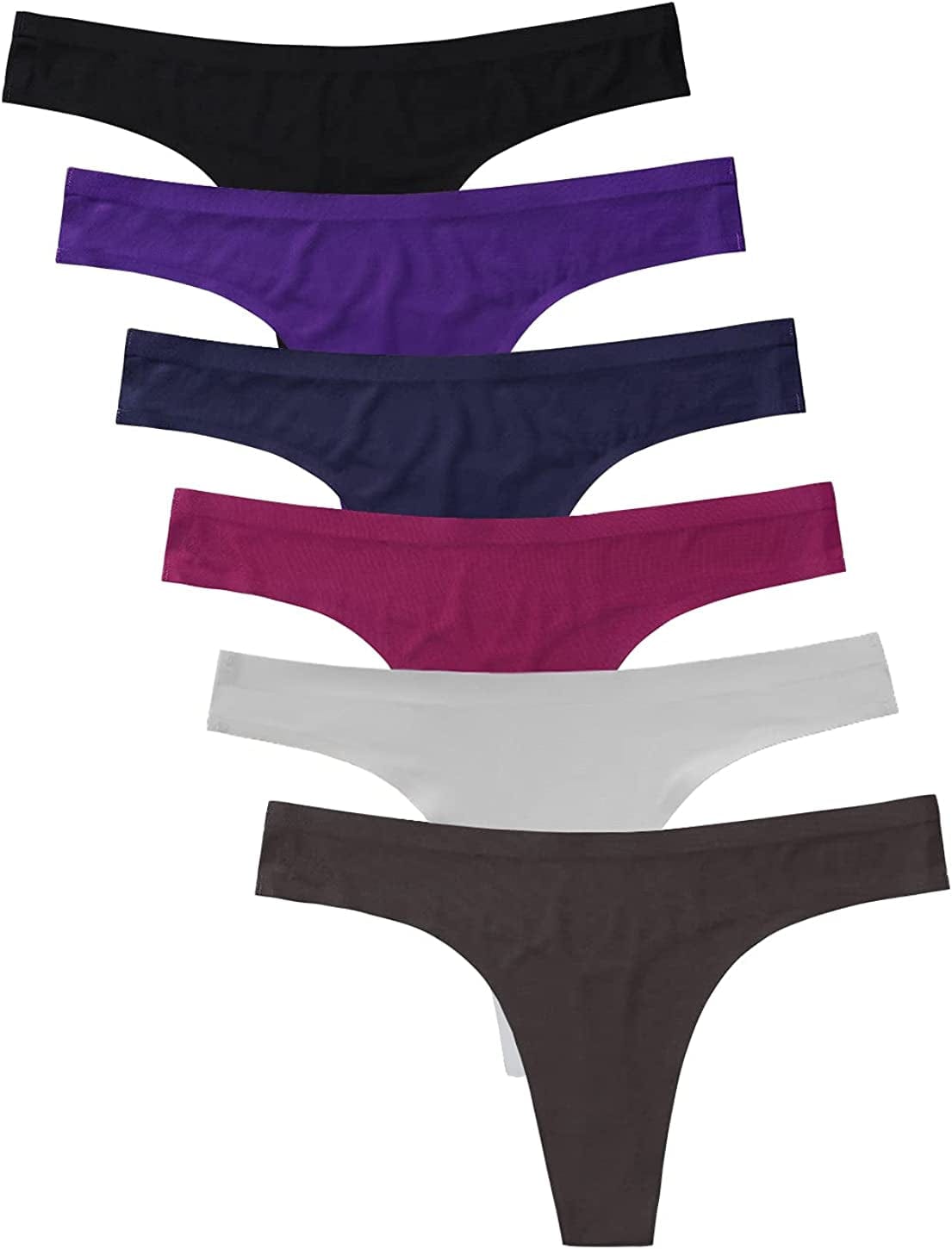 GNEPH Womens Underwear Thongs Low Rise Seamless Thong Stretch Invisible Bikini Thongs Panties Multipack B/Pu/Db/Wi/G/Br / X-Large