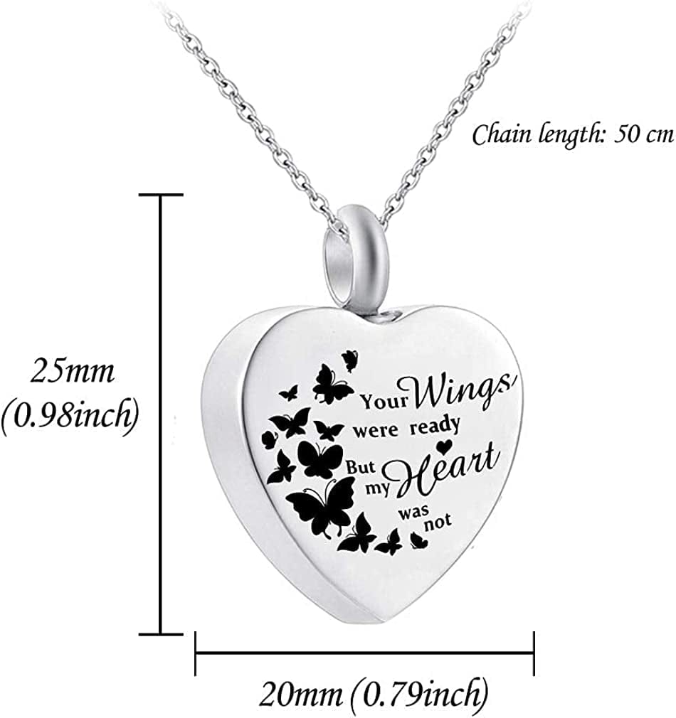 God Has You in His Arms with Angel Wing Charm Cremation Ashes Jewelry Keepsake Memorial Urn Necklace with Birthstone Crystal