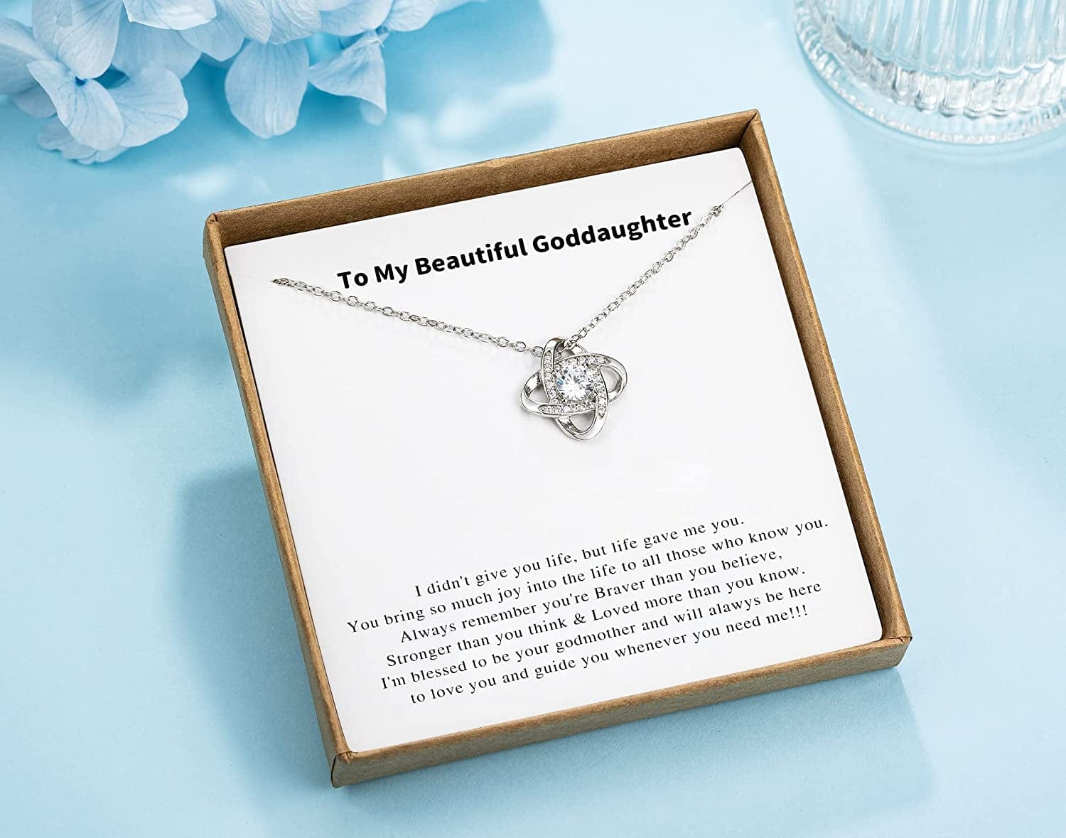 Goddaughter Gifts from Godmother Goddaughter Necklace Sterling Silver Rhinestone Knot Necklace for Goddaughter Gifts from Godfather Goddaughter Christmas Gifts
