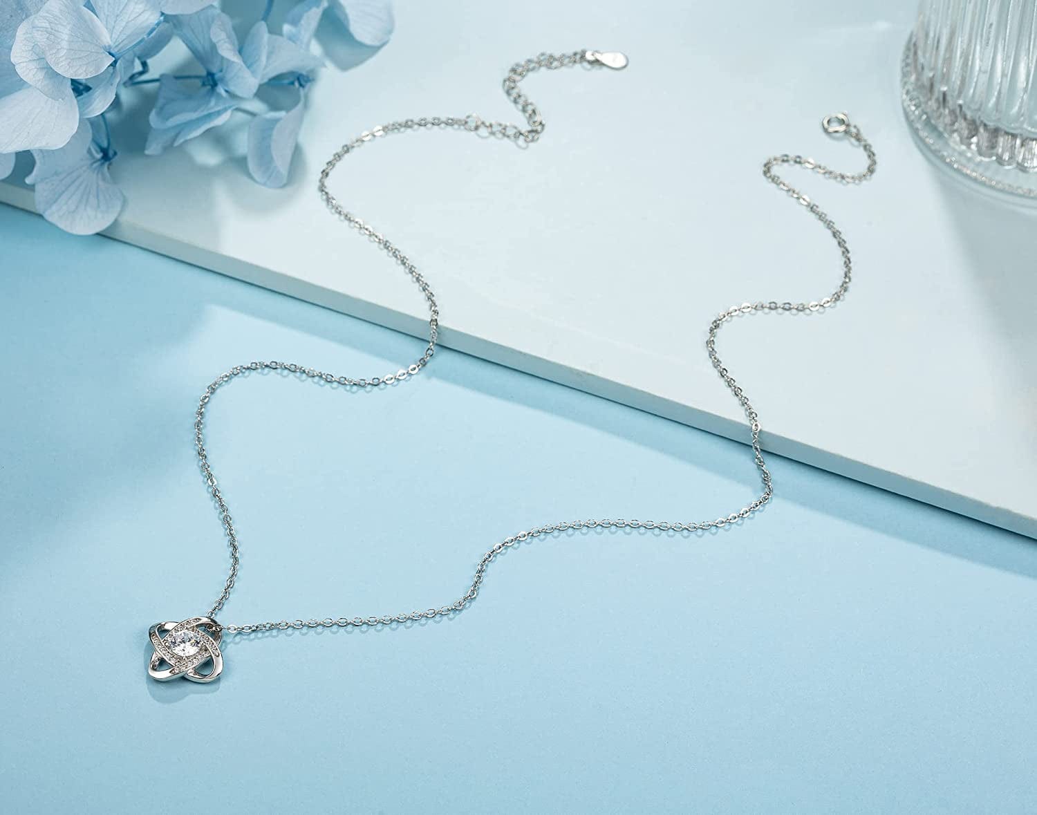 Goddaughter Gifts from Godmother Goddaughter Necklace Sterling Silver Rhinestone Knot Necklace for Goddaughter Gifts from Godfather Goddaughter Christmas Gifts