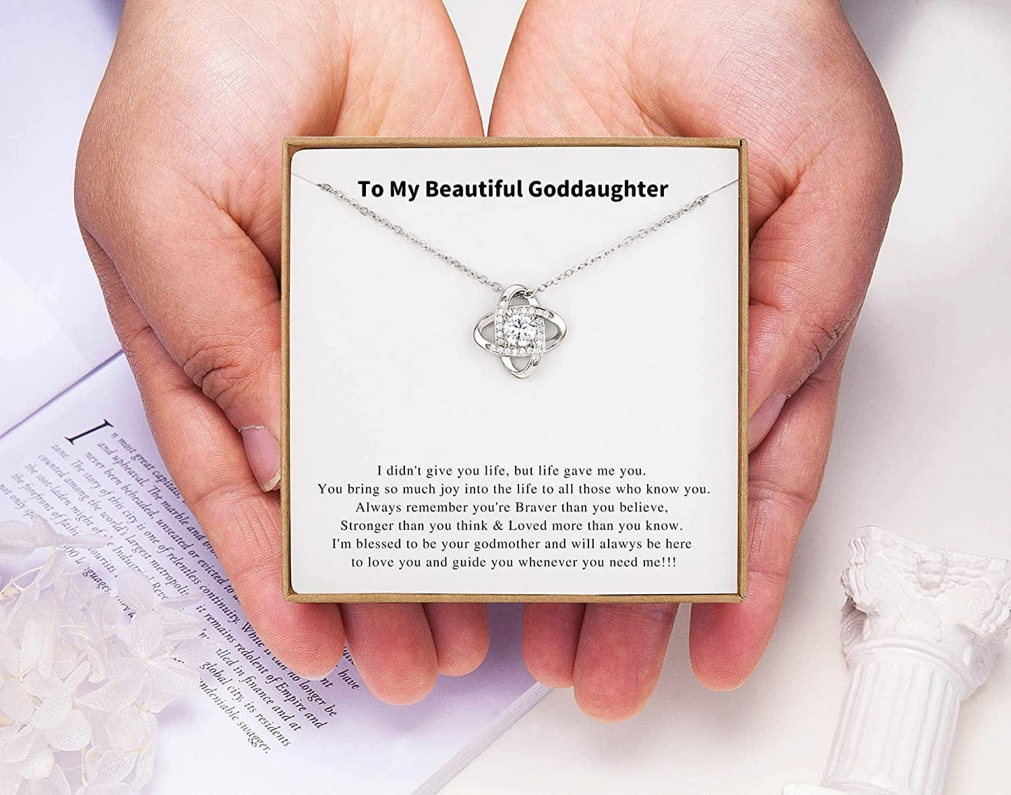 Goddaughter Gifts from Godmother Goddaughter Necklace Sterling Silver Rhinestone Knot Necklace for Goddaughter Gifts from Godfather Goddaughter Christmas Gifts