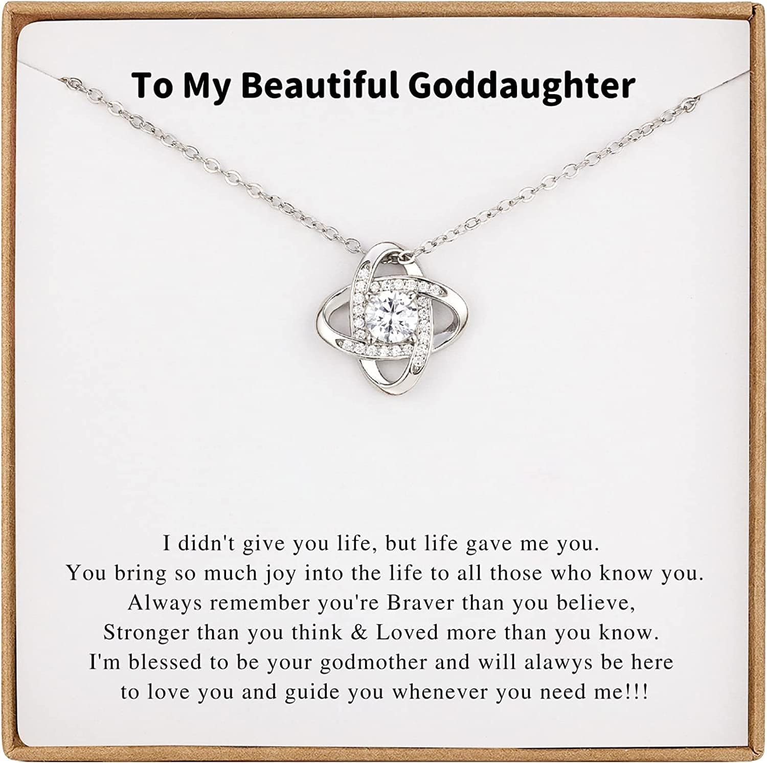 Goddaughter Gifts from Godmother Goddaughter Necklace Sterling Silver Rhinestone Knot Necklace for Goddaughter Gifts from Godfather Goddaughter Christmas Gifts