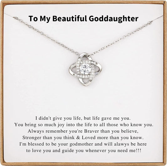 Goddaughter Gifts from Godmother Goddaughter Necklace Sterling Silver Rhinestone Knot Necklace for Goddaughter Gifts from Godfather Goddaughter Christmas Gifts