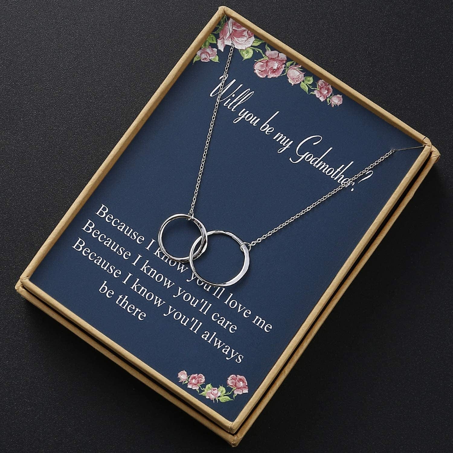 Godmother Gifts Two Interlocking Infinity Double Circles Sterling Silver Necklace Christmas Gifts for Women will you be my godmother