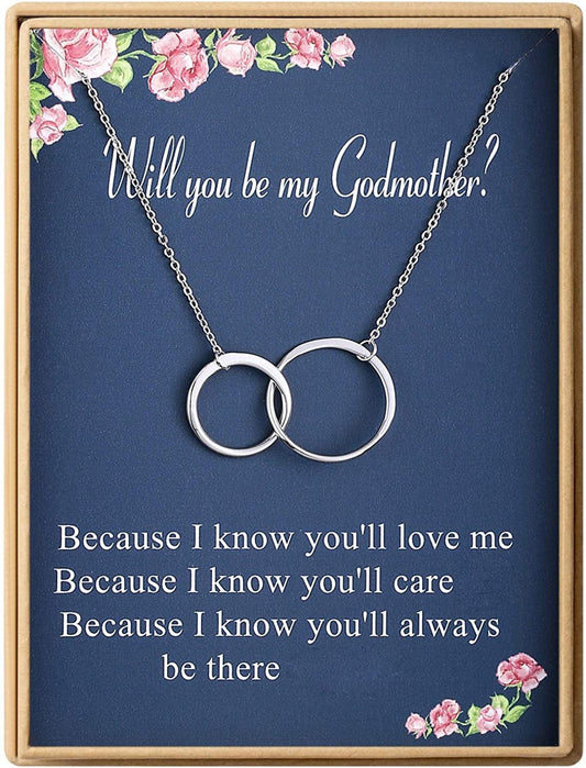 Godmother Gifts Two Interlocking Infinity Double Circles Sterling Silver Necklace Christmas Gifts for Women will you be my godmother