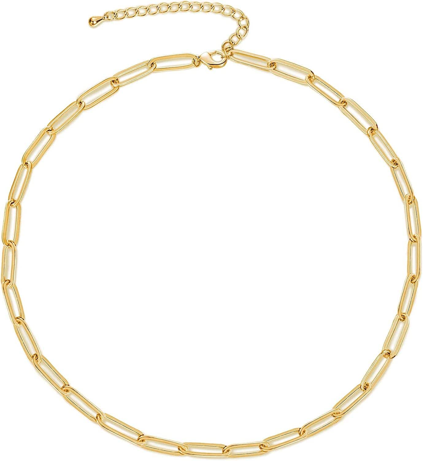 Gold Dainty Choker Necklace for Women, 14K Gold/Silver Plated Layered Satellite Bead Choker Thin Trendy Layering Discs Paperclip Necklaces Minimalist Simple Toggle Cuban Chain Jewelry Gift rectangle-gold