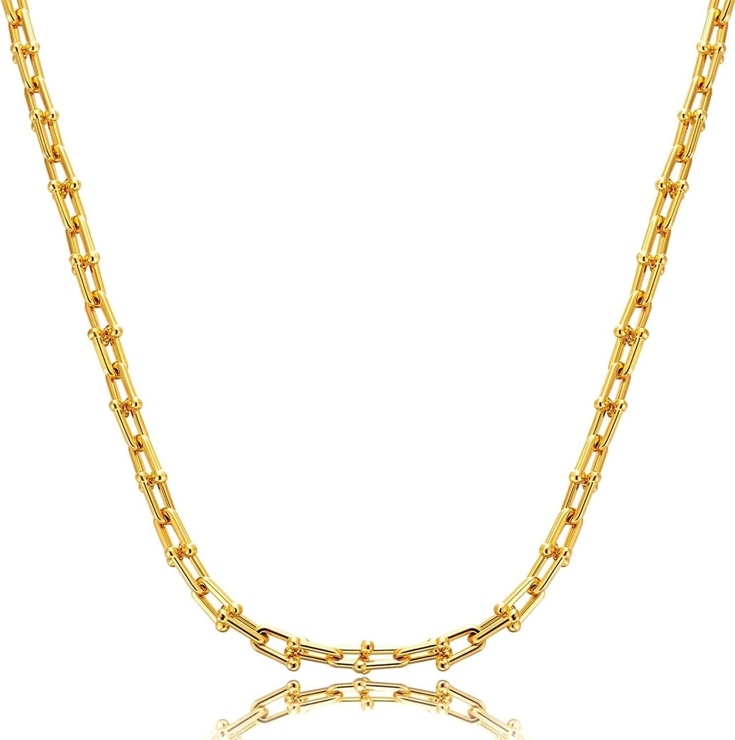 Gold Dainty Choker Necklace for Women, 14K Gold/Silver Plated Layered Satellite Bead Choker Thin Trendy Layering Discs Paperclip Necklaces Minimalist Simple Toggle Cuban Chain Jewelry Gift Chunky-U-Link