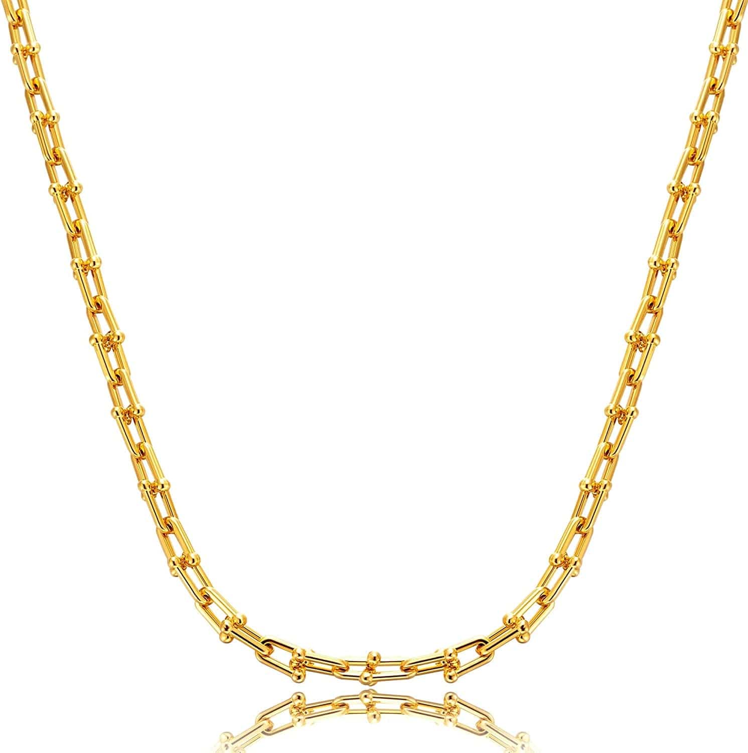 Gold Dainty Choker Necklace for Women, 14K Gold/Silver Plated Layered Satellite Bead Choker Thin Trendy Layering Discs Paperclip Necklaces Minimalist Simple Toggle Cuban Chain Jewelry Gift Chunky-U-Link