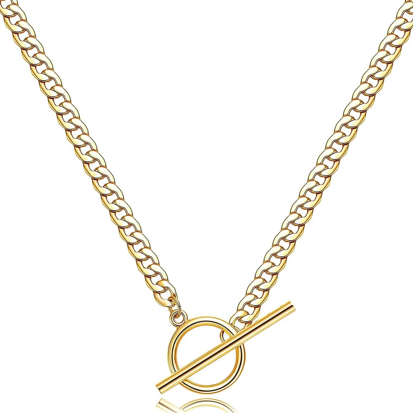 Gold Dainty Choker Necklace for Women, 14K Gold/Silver Plated Layered Satellite Bead Choker Thin Trendy Layering Discs Paperclip Necklaces Minimalist Simple Toggle Cuban Chain Jewelry Gift Toggle+Bar