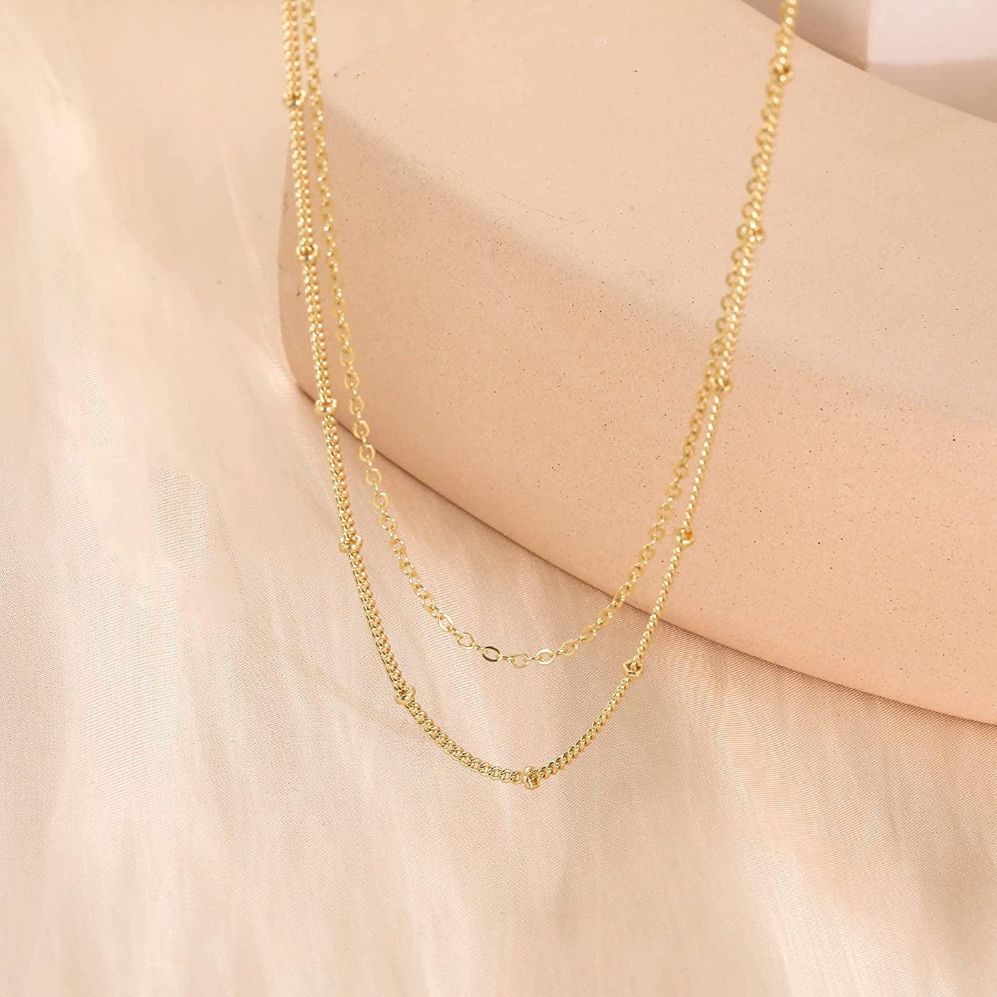 Gold Dainty Choker Necklace for Women, 14K Gold/Silver Plated Layered Satellite Bead Choker Thin Trendy Layering Discs Paperclip Necklaces Minimalist Simple Toggle Cuban Chain Jewelry Gift