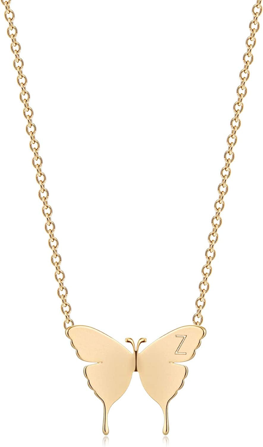 Gold Dainty Initial Necklace 18K Gold Plated Butterfly Pendant Name Necklaces Delicate Everyday Necklace for Women Minimalist Personalized Jewelry Christmas Gift Z