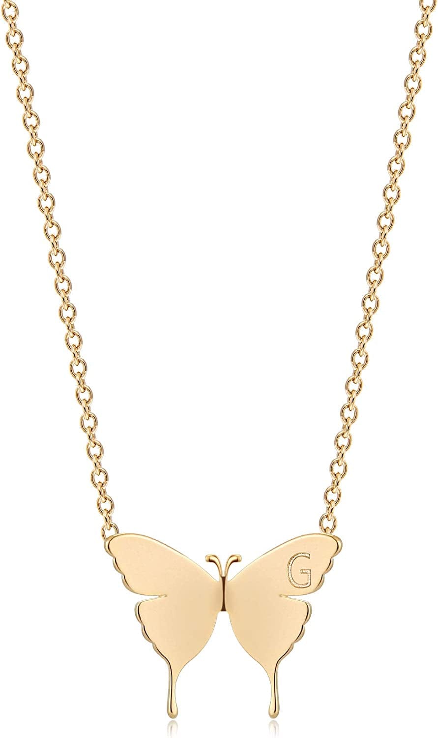 Gold Dainty Initial Necklace 18K Gold Plated Butterfly Pendant Name Necklaces Delicate Everyday Necklace for Women Minimalist Personalized Jewelry Christmas Gift G