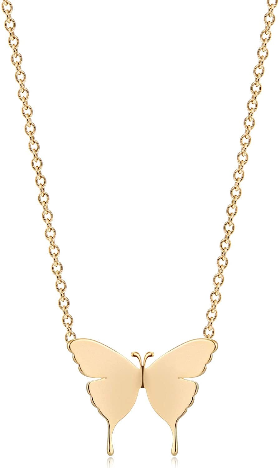 Gold Dainty Initial Necklace 18K Gold Plated Butterfly Pendant Name Necklaces Delicate Everyday Necklace for Women Minimalist Personalized Jewelry Christmas Gift Butterfly Gold 13.5''