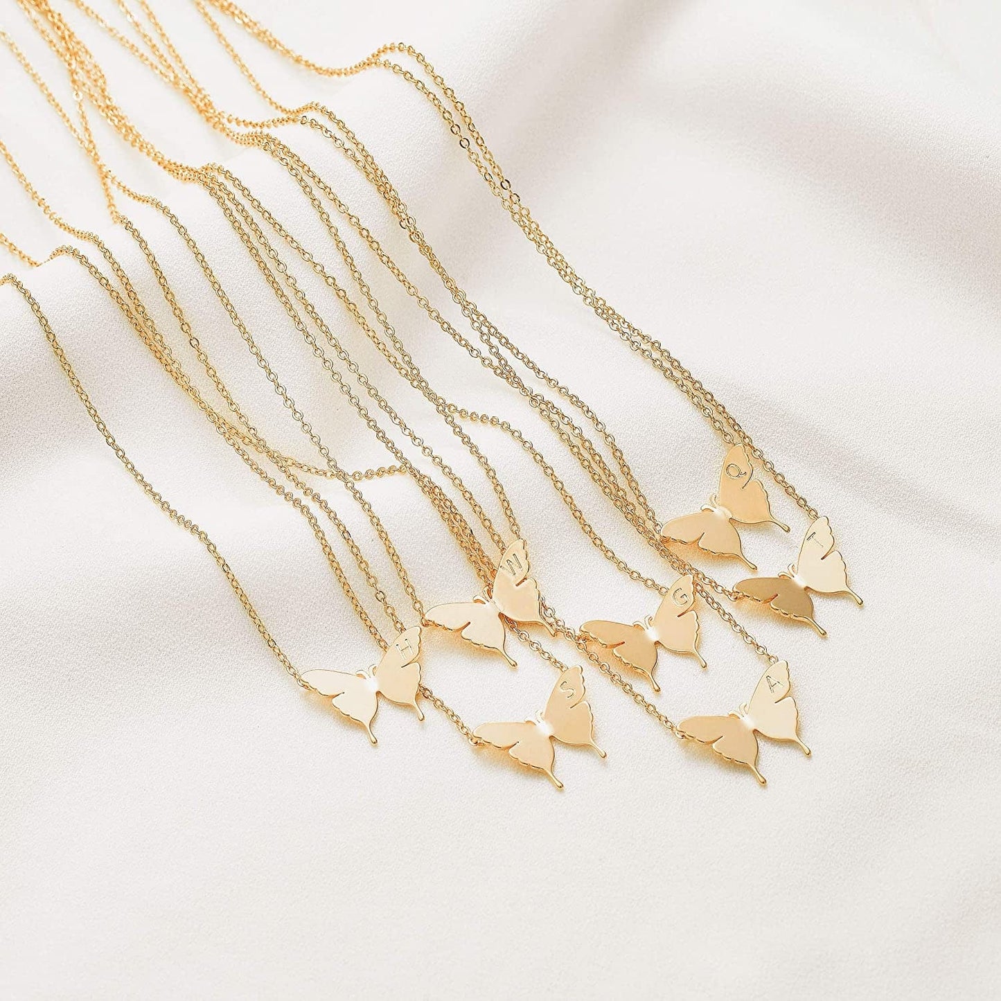 Gold Dainty Initial Necklace 18K Gold Plated Butterfly Pendant Name Necklaces Delicate Everyday Necklace for Women Minimalist Personalized Jewelry Christmas Gift