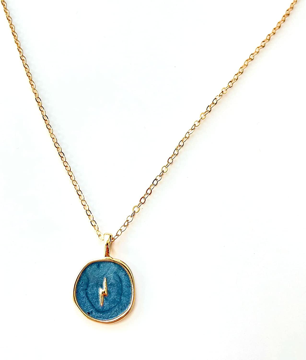 Gold Enamel Pendent Necklace Women'S Necklace Light Blue