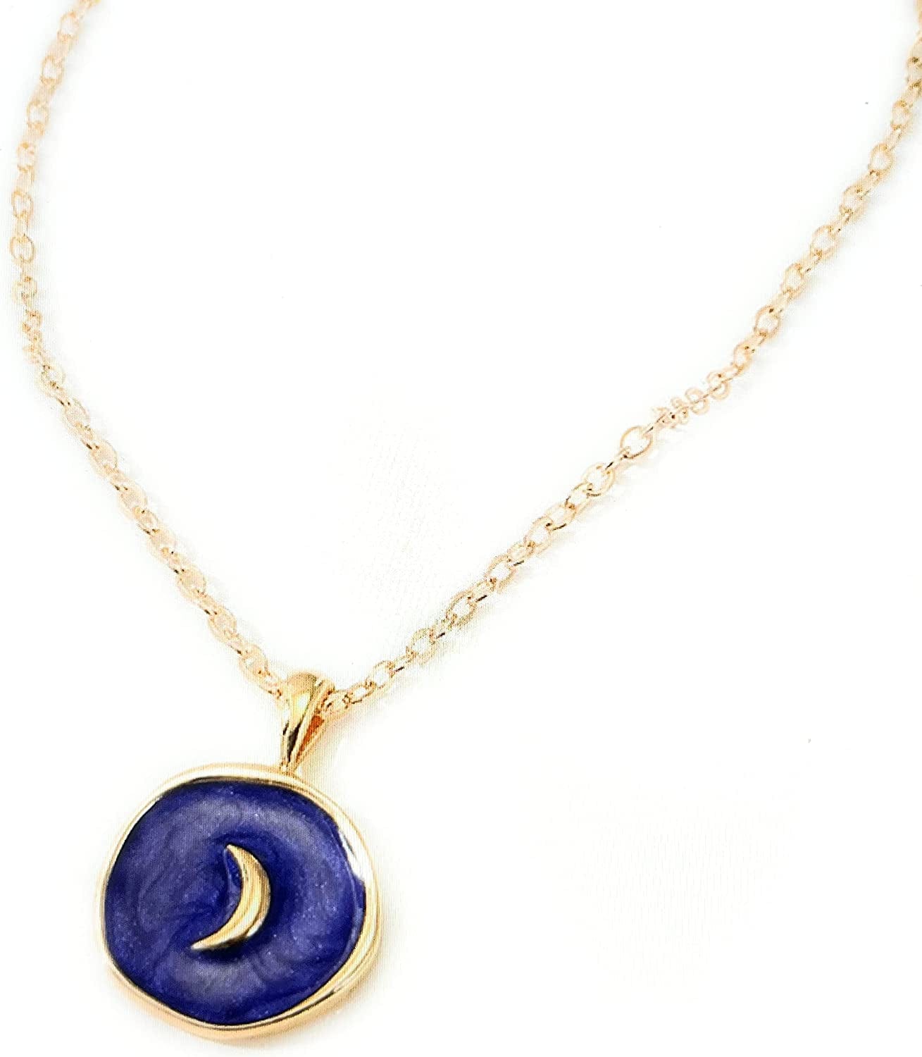 Gold Enamel Pendent Necklace Women'S Necklace Blue