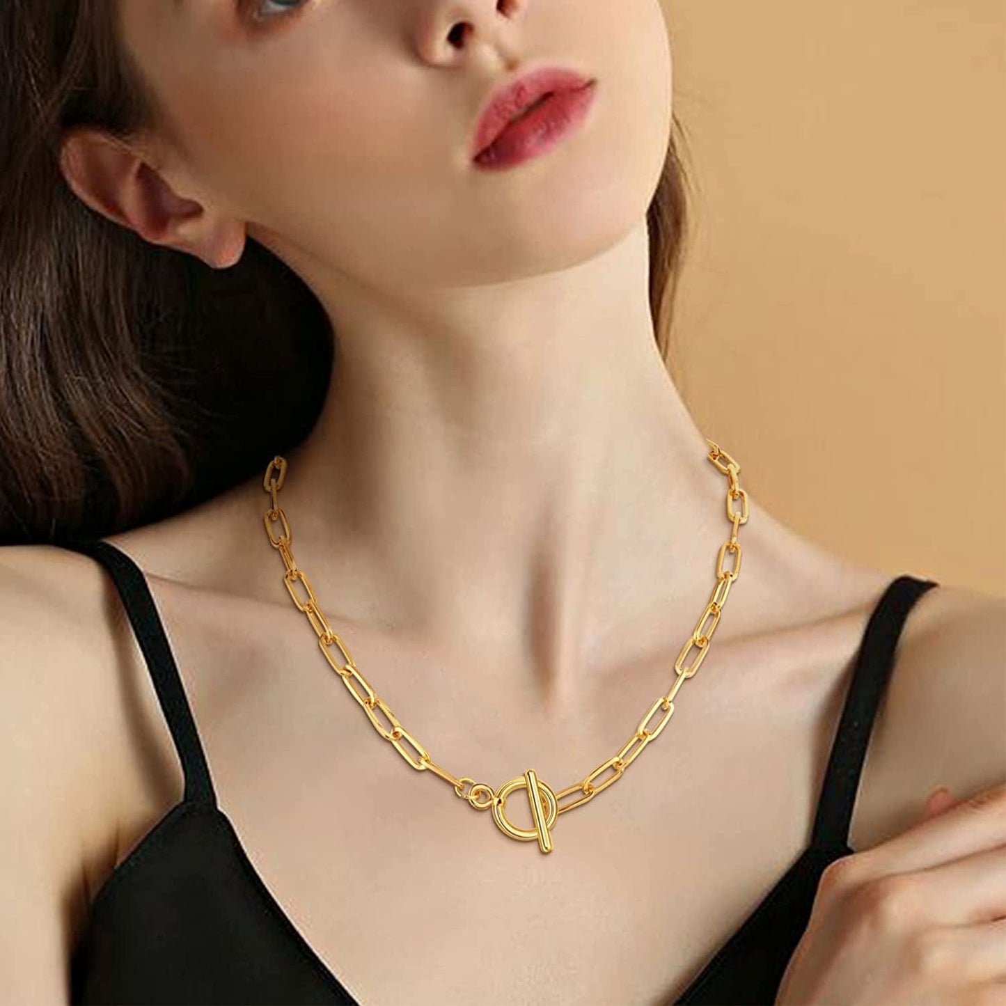 Gold Jewelry Sets for Women Gold Layered Necklaces Chunky Bracelets Knuckle Rings Set Costume Accessories Jewelry