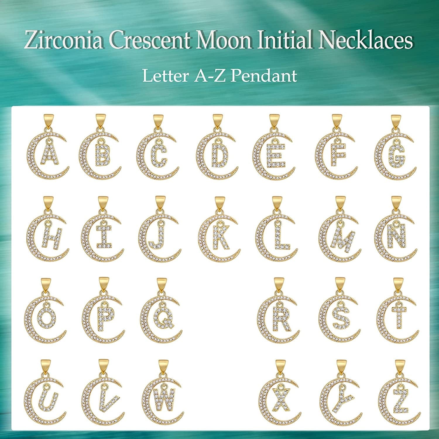 Gold Moon Initial Necklace for Women Cubic Zirconia Necklace Crescent Moon Letter a to Z Pendant Necklaces 14K Gold Plated Dainty Layered Paperclip Link Chain Choker Jewelry Gift for Her