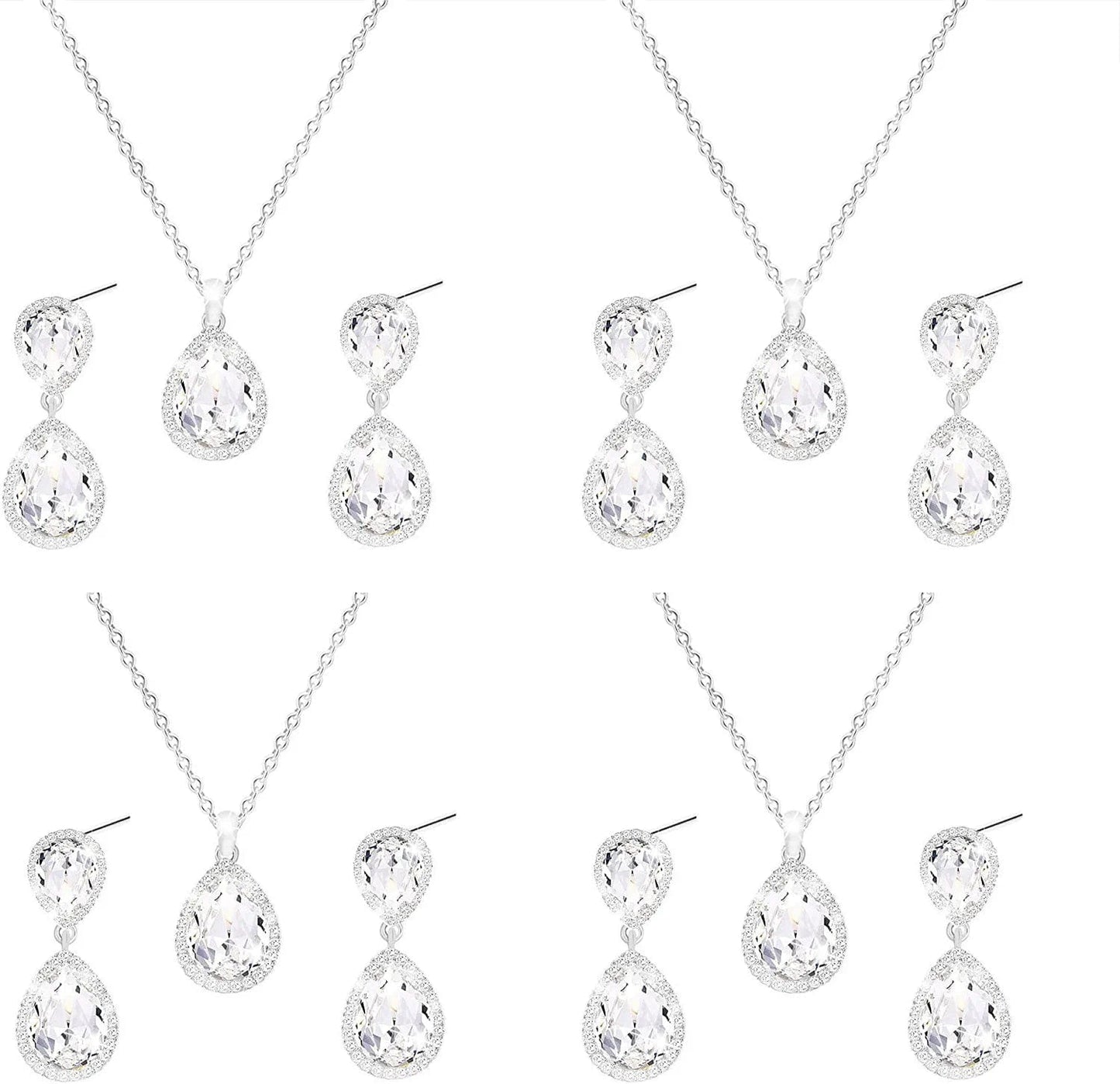 Gold Silver Bridesmaid Jewelry Set for Wedding of 4 6 8 Sets, Bridesmaid Necklace Earrings Gifts for Bridesmaid on Wedding Day 4 Set Silver