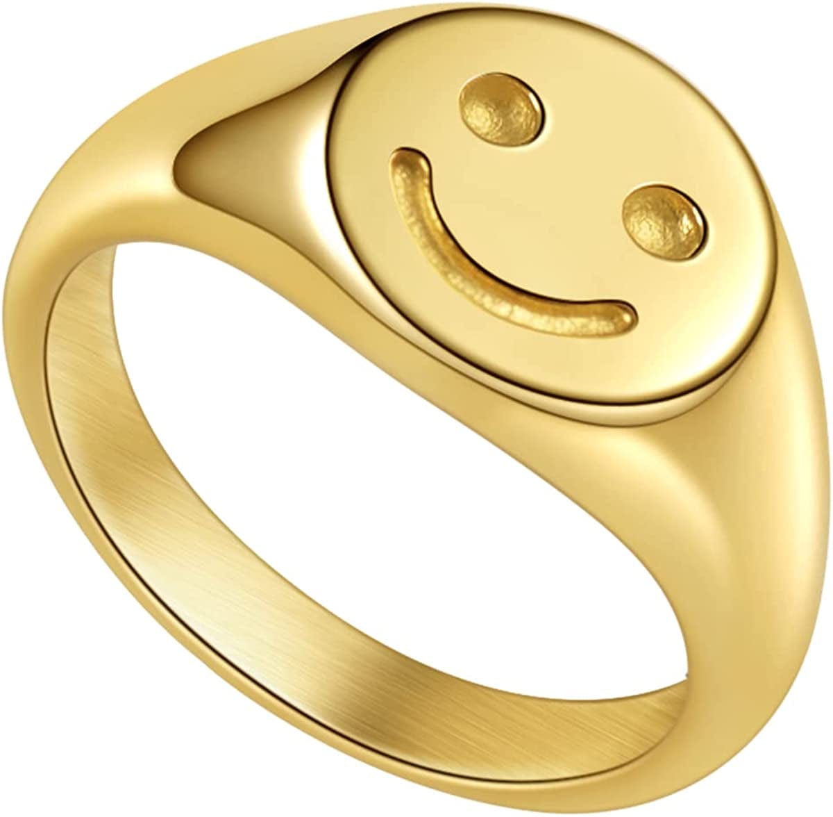 Gold Smiley|Frown Face/North Star Ring Solid Stainless Steel Simple Signet Band Ring Everyday Jewelry Smiley / 10