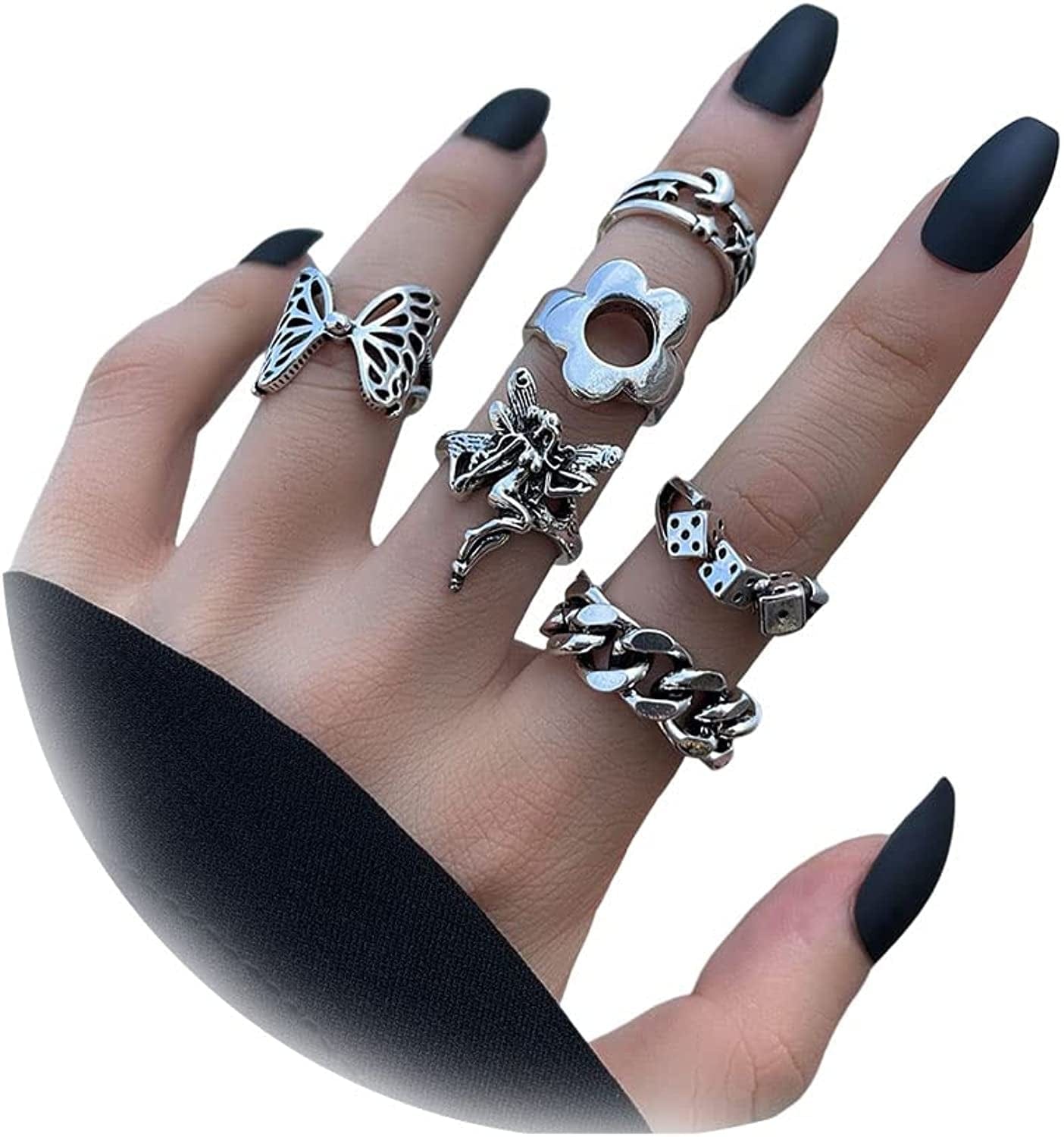 Gold Stacking Rings for Women Butterfly Knuckle Rings Snake Rings Moon Star Rings Heart Stacking Rings for Girls Set D
