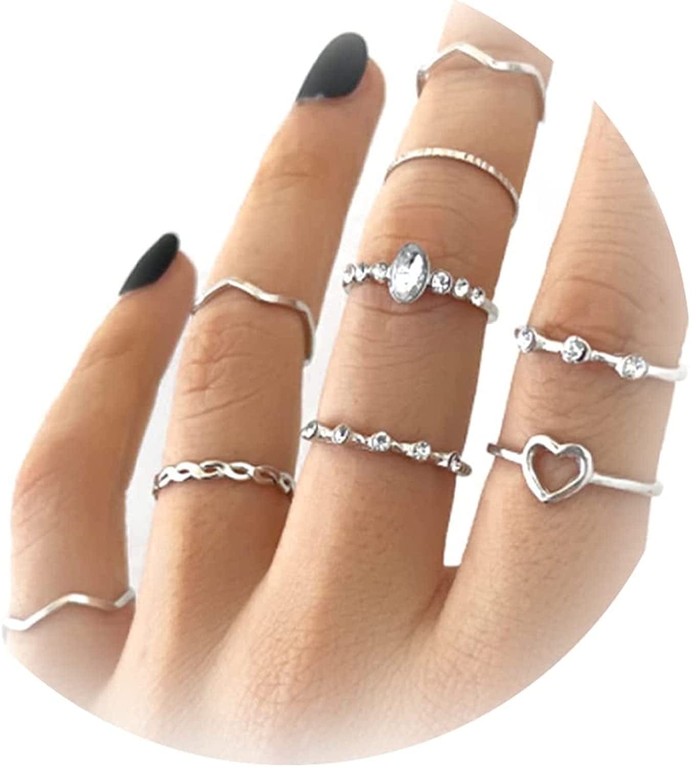 Gold Stacking Rings for Women Butterfly Knuckle Rings Snake Rings Moon Star Rings Heart Stacking Rings for Girls 9Pcs Silver Ring