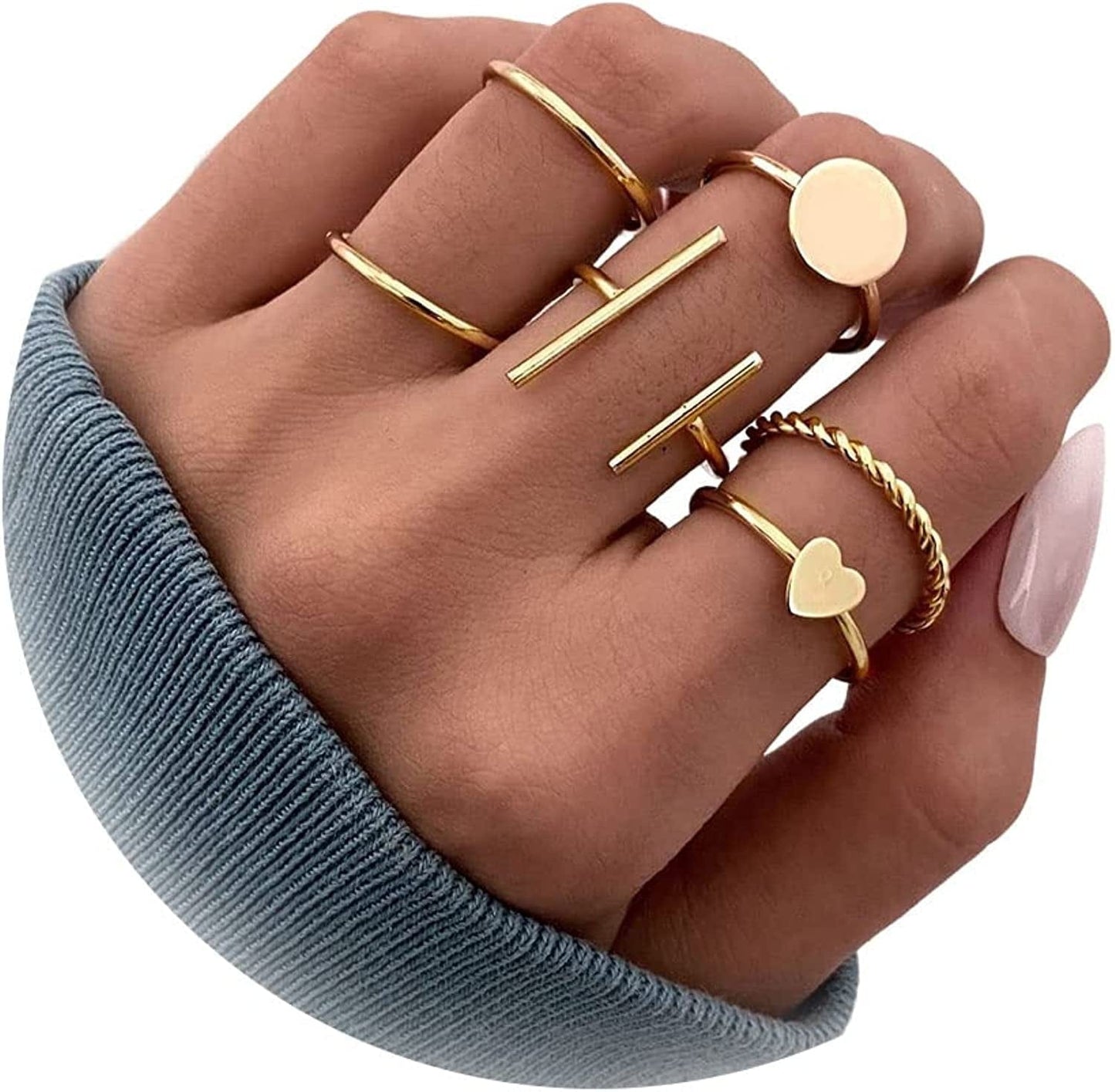 Gold Stacking Rings for Women Butterfly Knuckle Rings Snake Rings Moon Star Rings Heart Stacking Rings for Girls Geometry Ring Set
