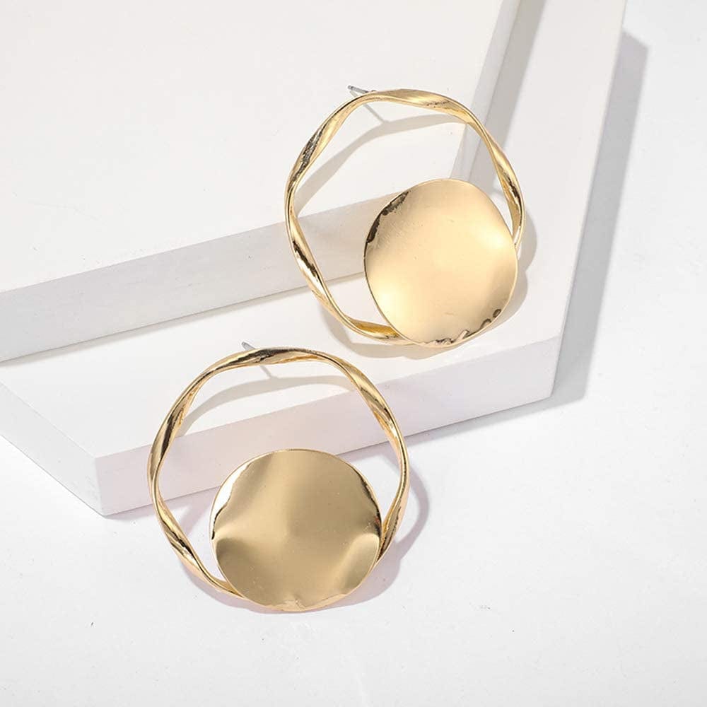 Gold Statement Hoop Earrings Studs Metallic Minimalist Fashion Jewelry for Women