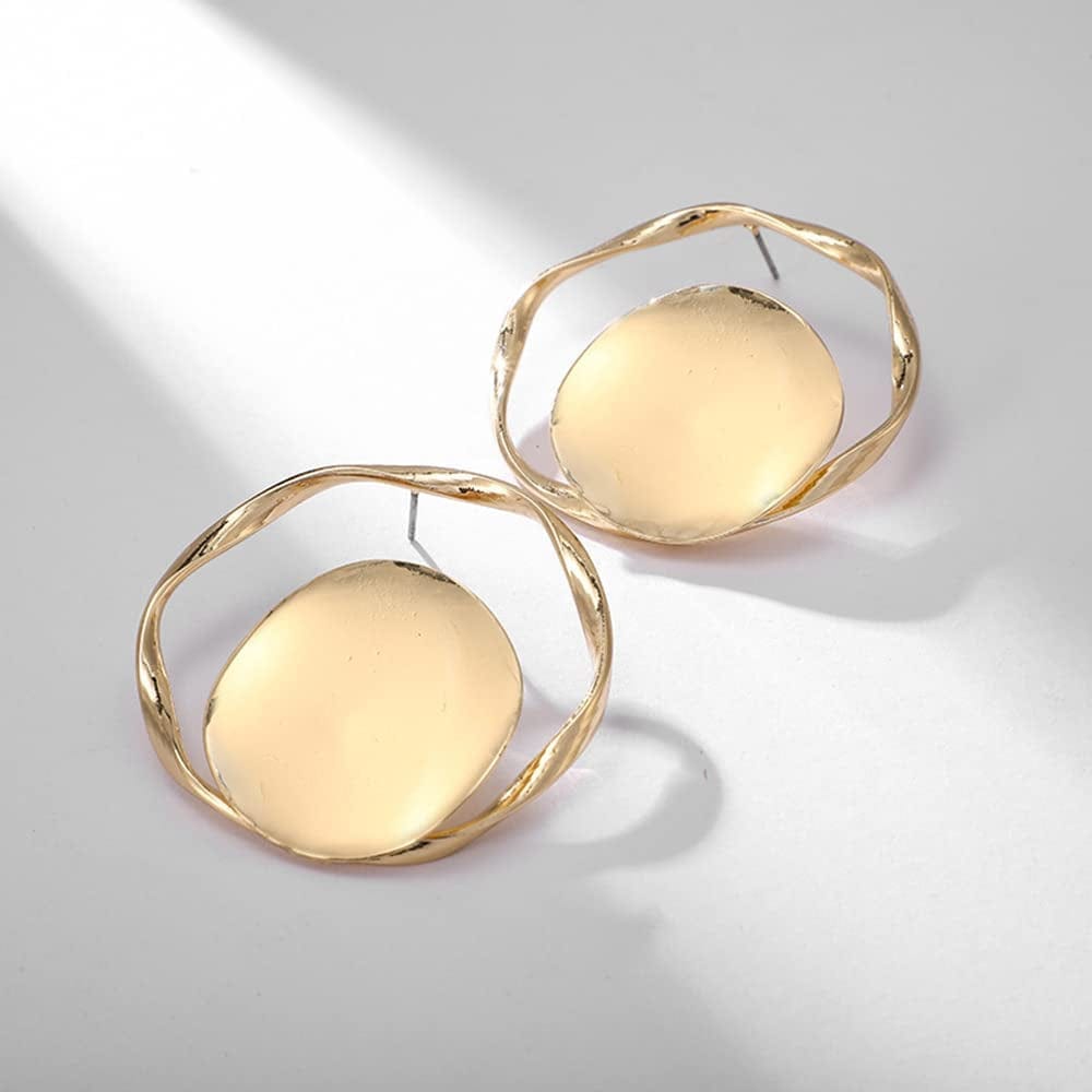 Gold Statement Hoop Earrings Studs Metallic Minimalist Fashion Jewelry for Women