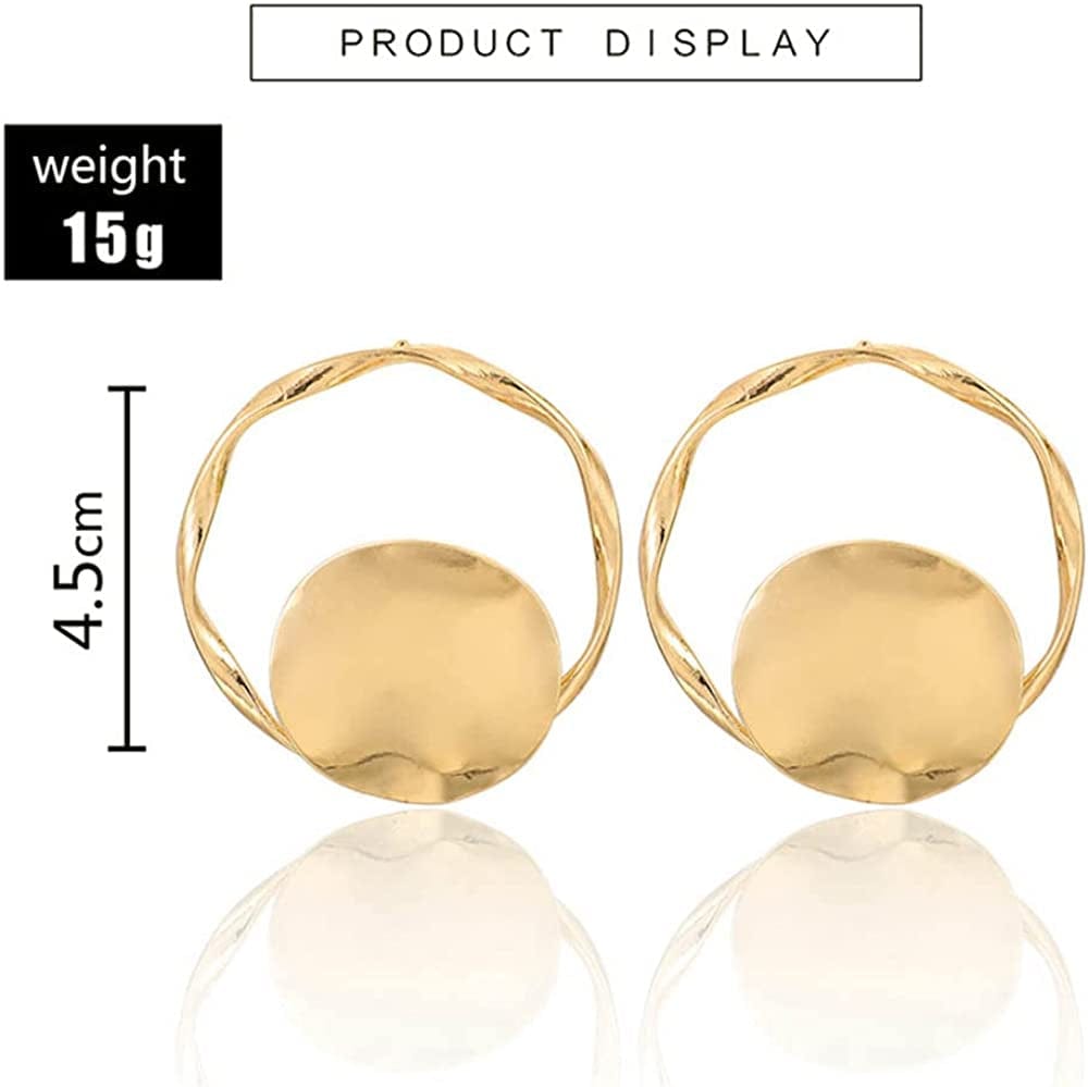 Gold Statement Hoop Earrings Studs Metallic Minimalist Fashion Jewelry for Women