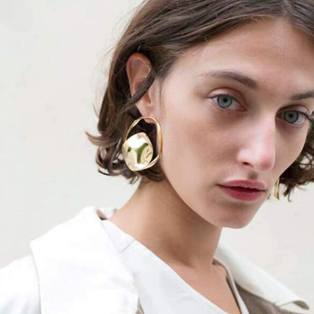 Gold Statement Hoop Earrings Studs Metallic Minimalist Fashion Jewelry for Women