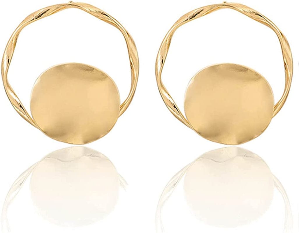 Gold Statement Hoop Earrings Studs Metallic Minimalist Fashion Jewelry for Women gold