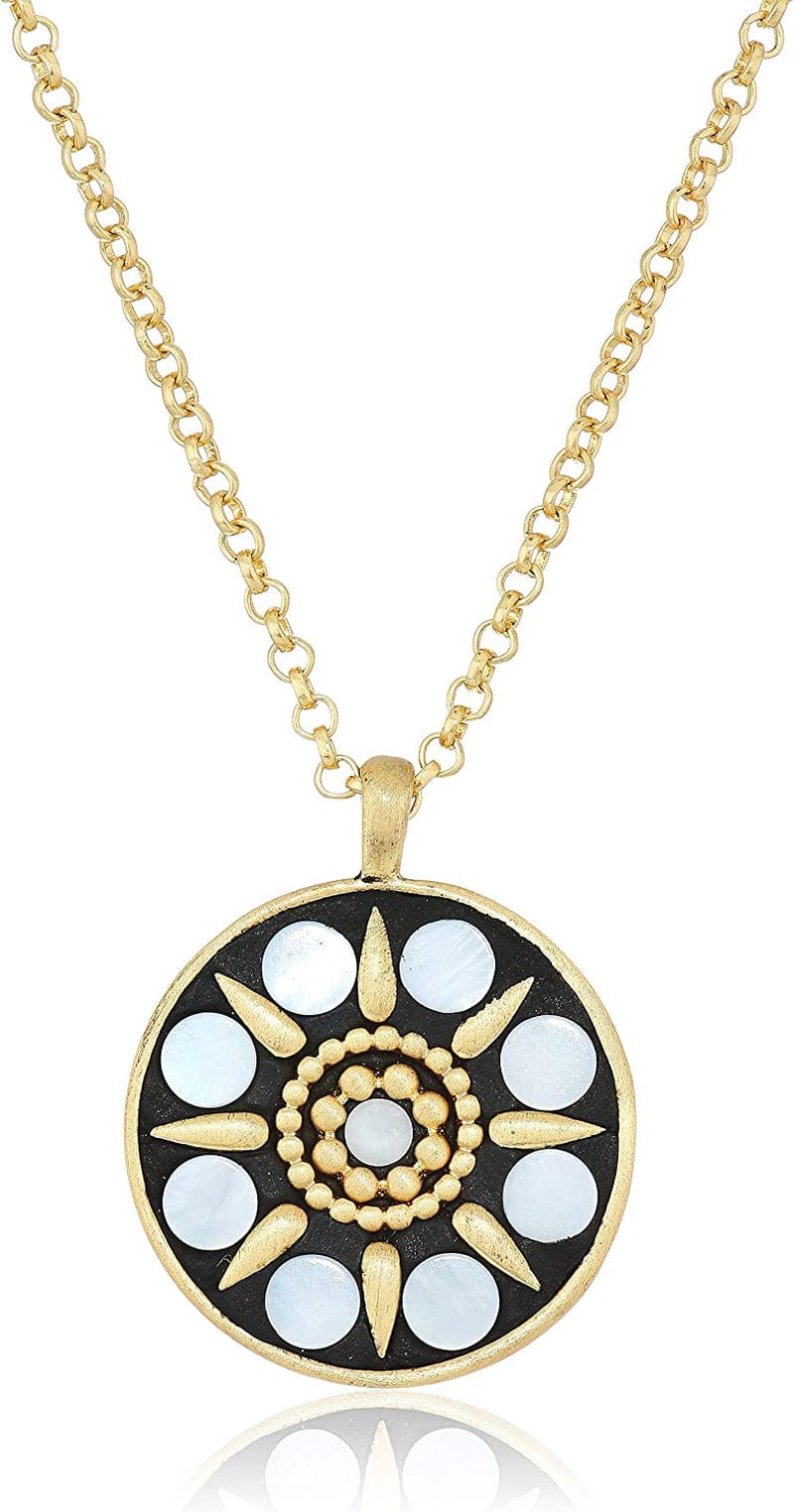 Gold-Tone Hammered Mother-Of-Pearl Pendant Necklace, 18" + 2" Extender