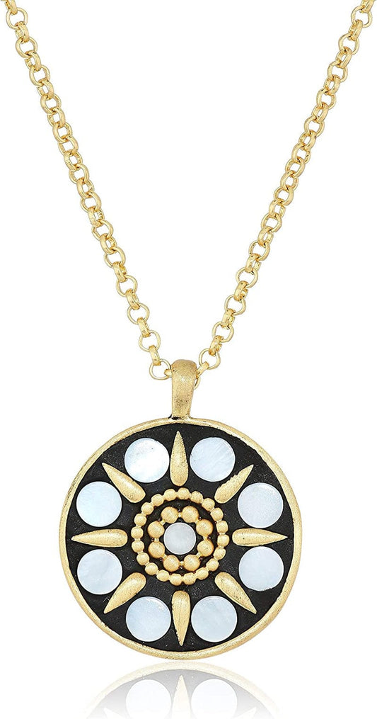 Gold-Tone Hammered Mother-Of-Pearl Pendant Necklace, 18" + 2" Extender