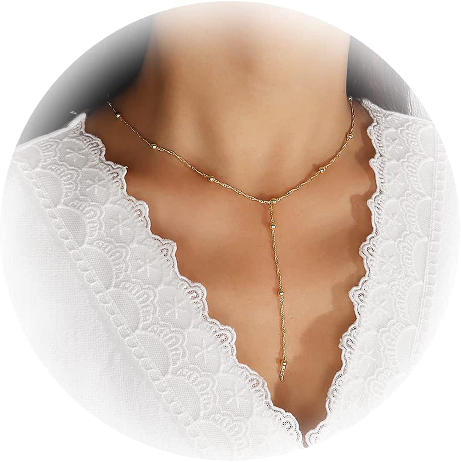 Gold Y Lariat Necklaces for Women Zircon Drop Pendant Necklace Long Chain Necklace for Girls beaded