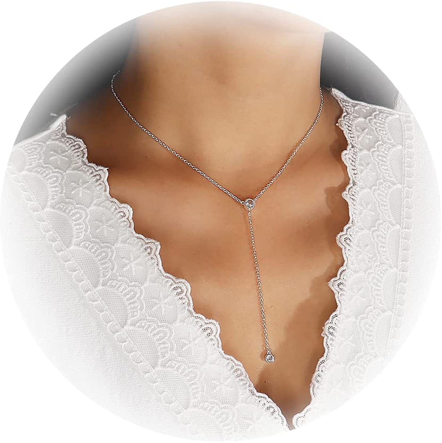 Gold Y Lariat Necklaces for Women Zircon Drop Pendant Necklace Long Chain Necklace for Girls cz pendant