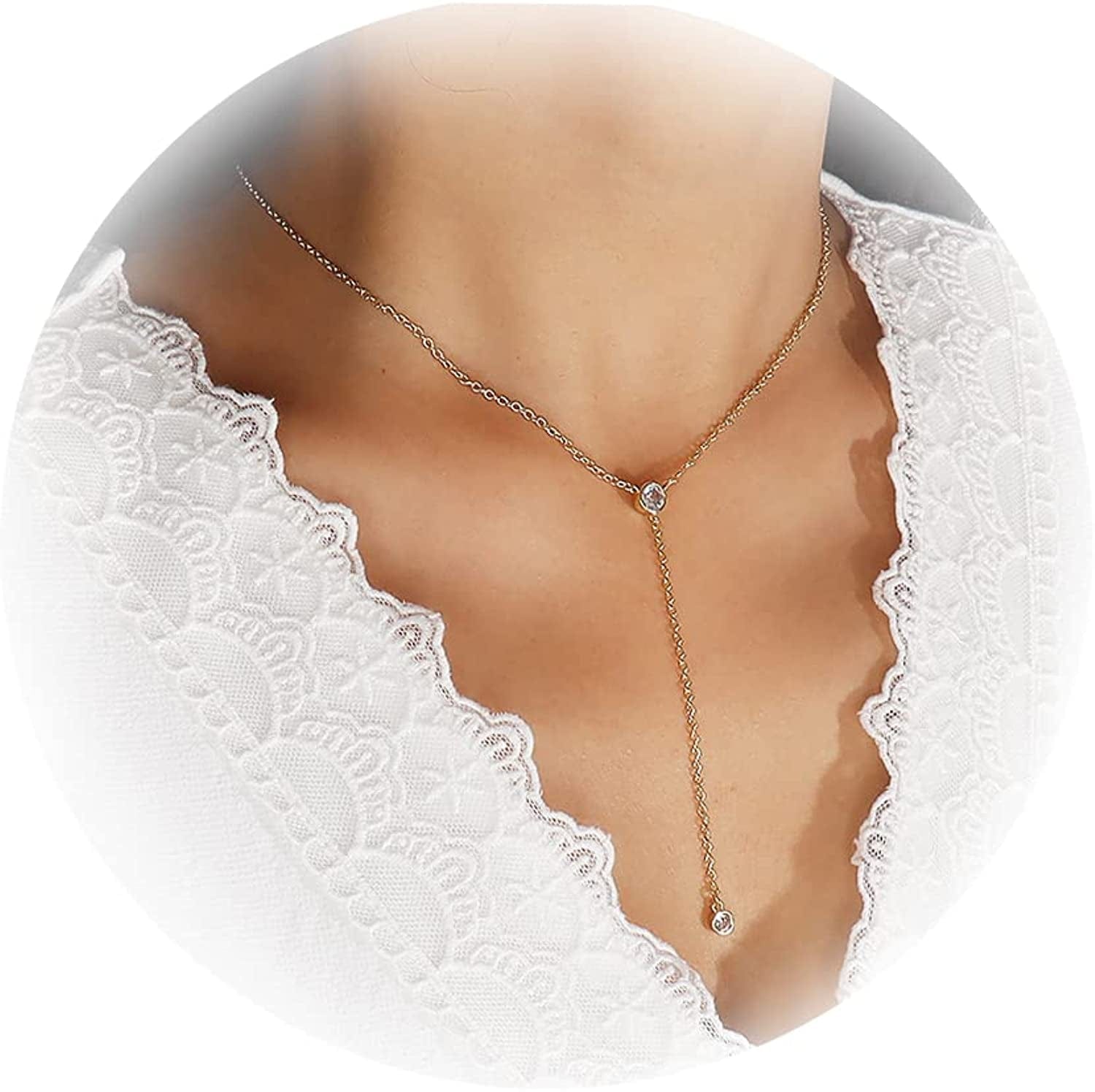 Gold Y Lariat Necklaces for Women Zircon Drop Pendant Necklace Long Chain Necklace for Girls CZ necklace