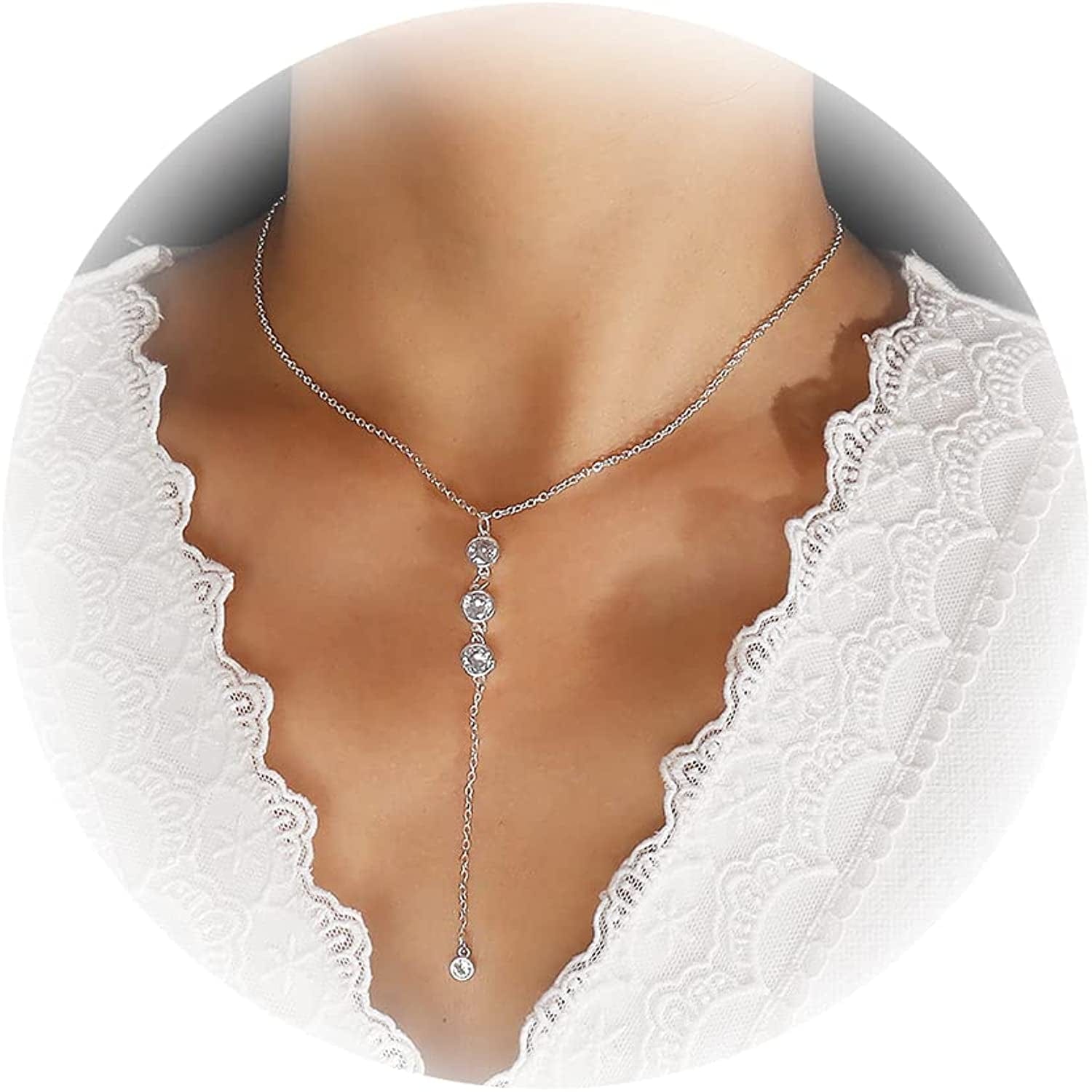 Gold Y Lariat Necklaces for Women Zircon Drop Pendant Necklace Long Chain Necklace for Girls 3 bead silver