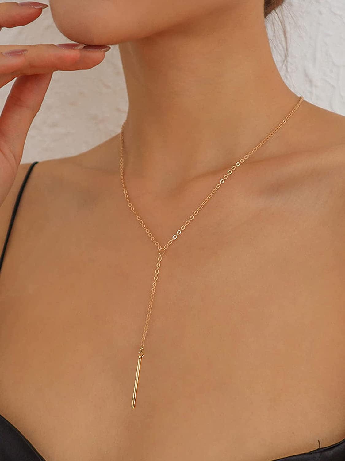 Gold Y Lariat Necklaces for Women Zircon Drop Pendant Necklace Long Chain Necklace for Girls