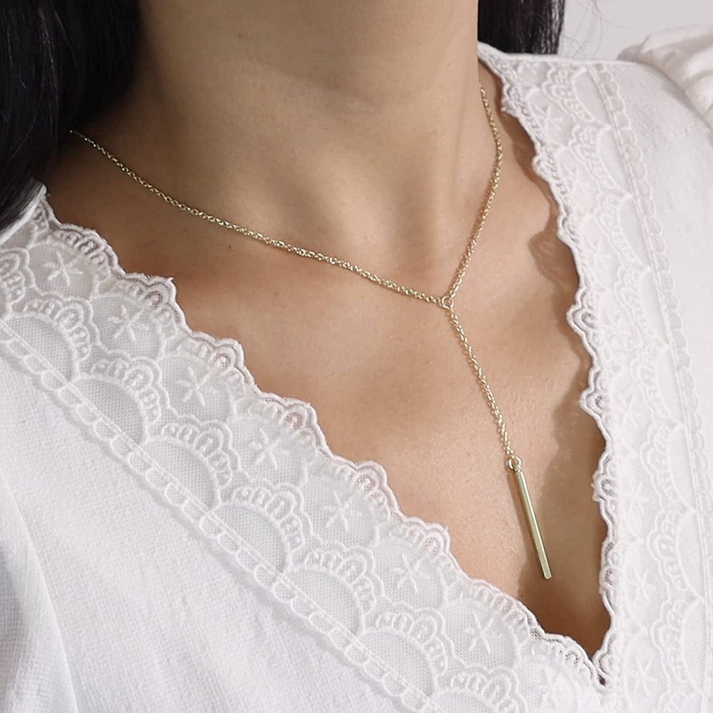 Gold Y Lariat Necklaces for Women Zircon Drop Pendant Necklace Long Chain Necklace for Girls