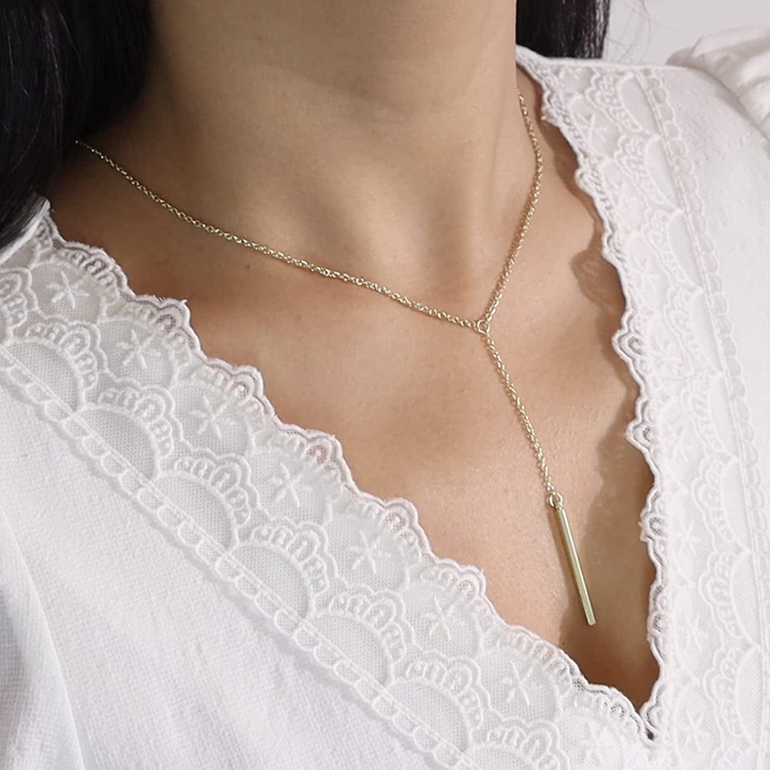 Gold Y Lariat Necklaces for Women Zircon Drop Pendant Necklace Long Chain Necklace for Girls