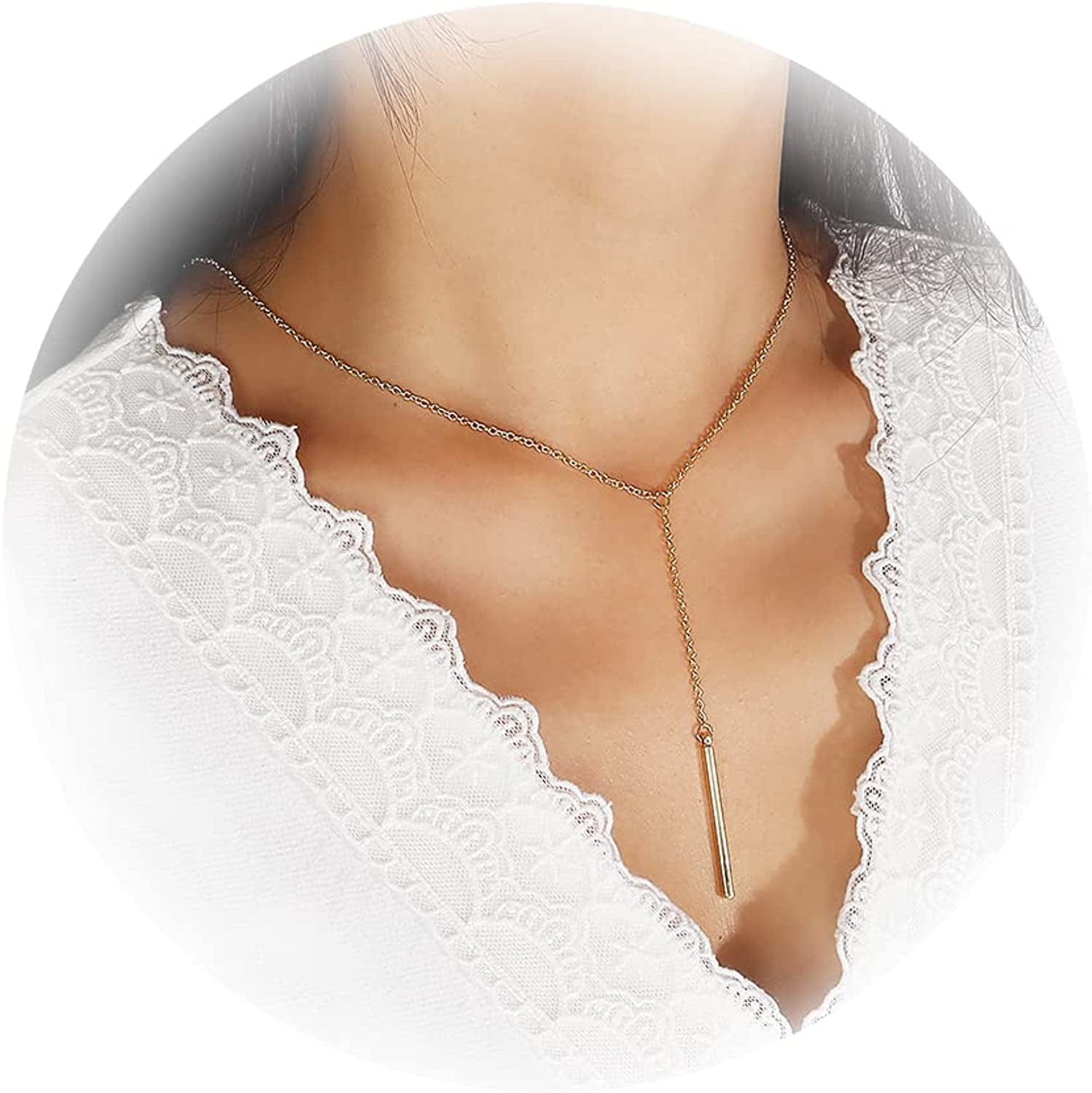 Gold Y Lariat Necklaces for Women Zircon Drop Pendant Necklace Long Chain Necklace for Girls bar