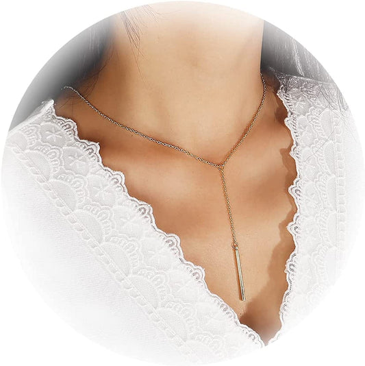 Gold Y Lariat Necklaces for Women Zircon Drop Pendant Necklace Long Chain Necklace for Girls bar