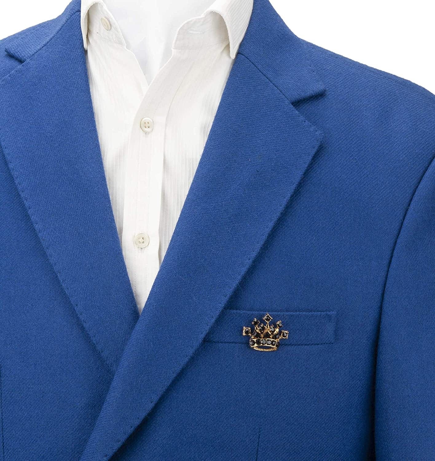 Golden Crown with Black Stone Detailing Lapel Pin Brooch Shirt Stud for Men