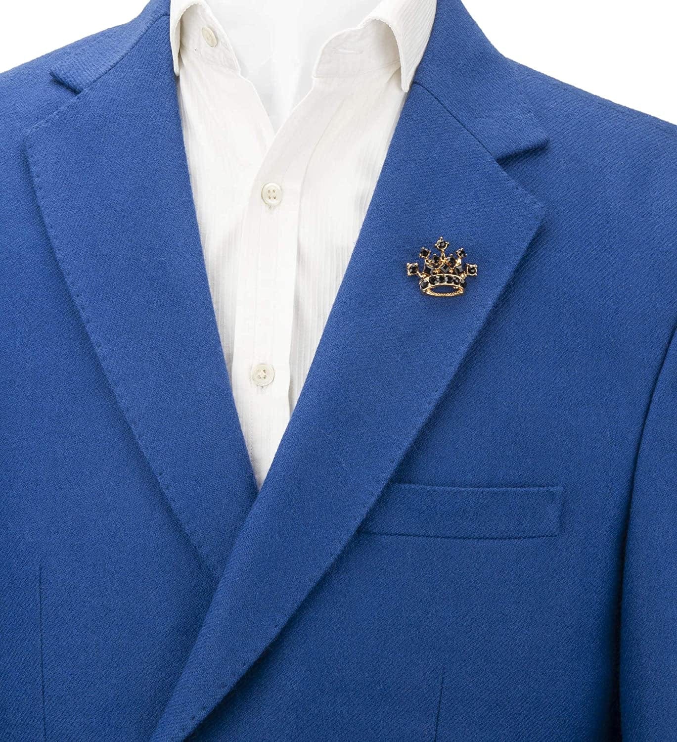 Golden Crown with Black Stone Detailing Lapel Pin Brooch Shirt Stud for Men