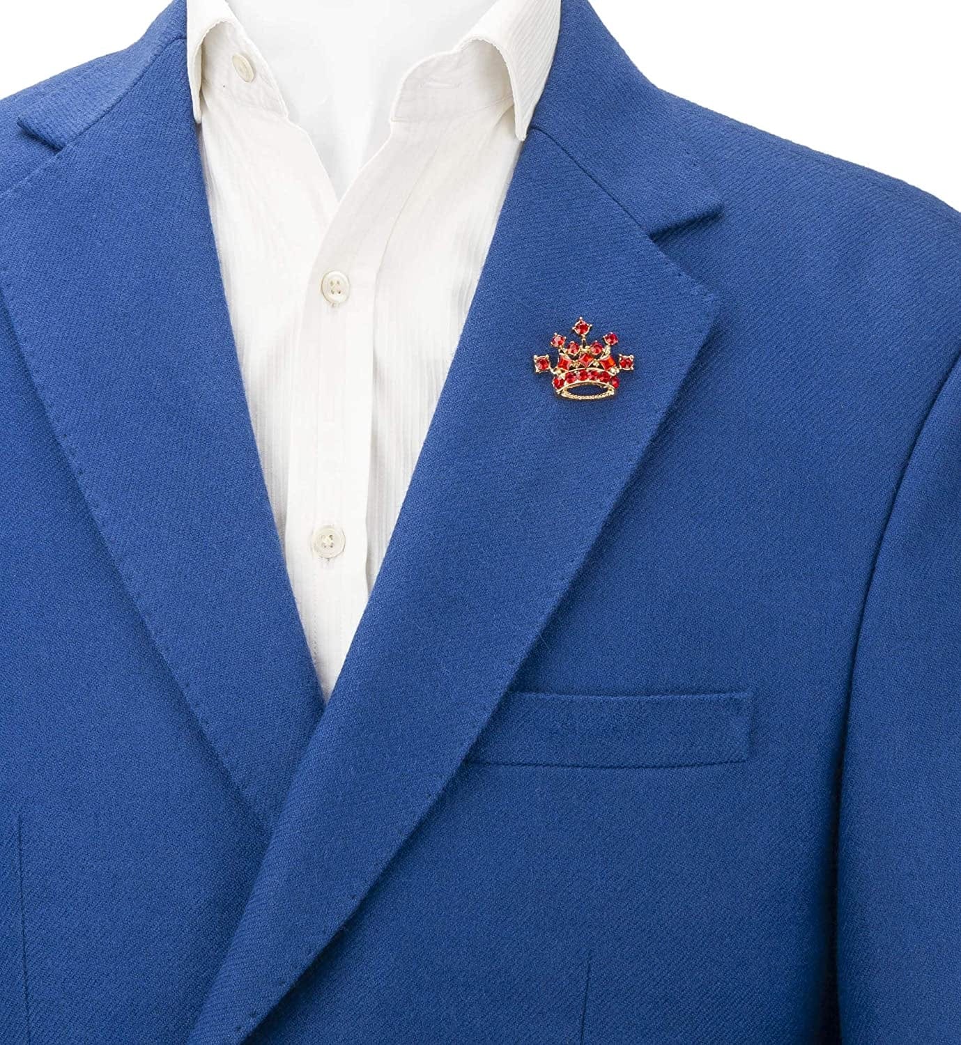 Golden Crown with Red Swarovski Detailing Lapel Pin Brooch Shirt Stud for Men