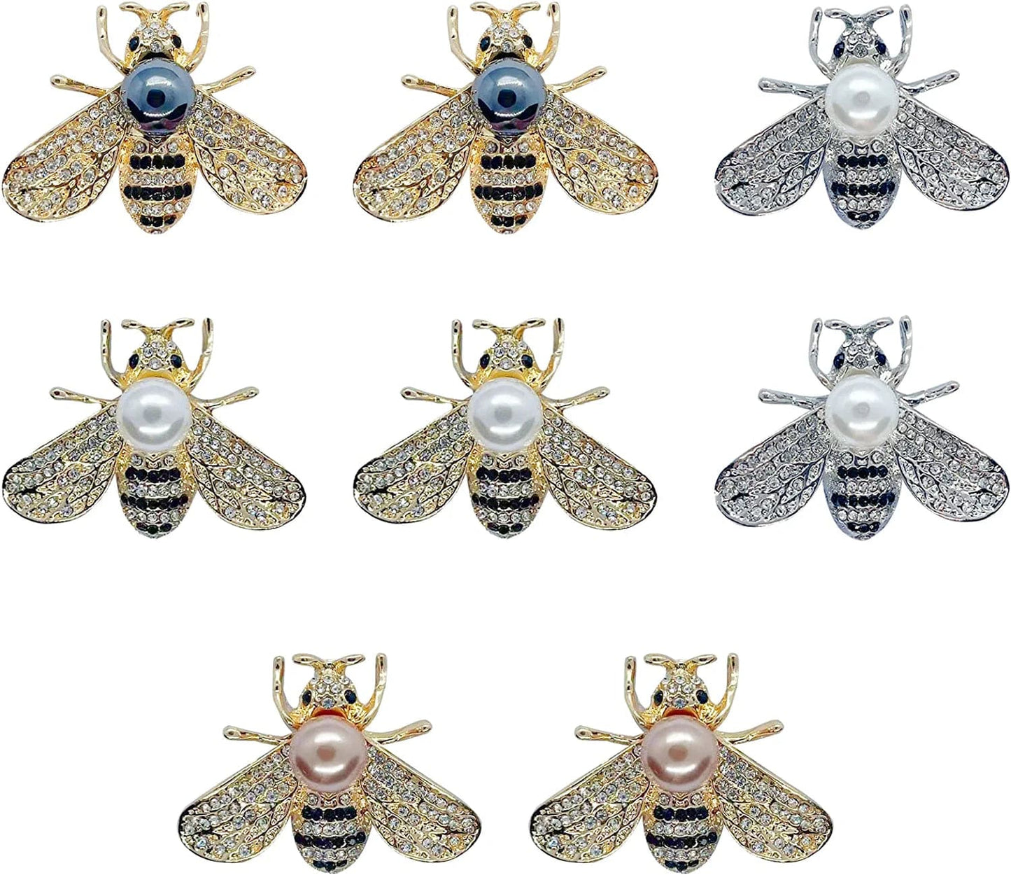 GOLDEN STRAWBERRY 8 PCS Honey Bee Brooches Lapel Pins Crystal Insect Themed Bee Brooches for Women