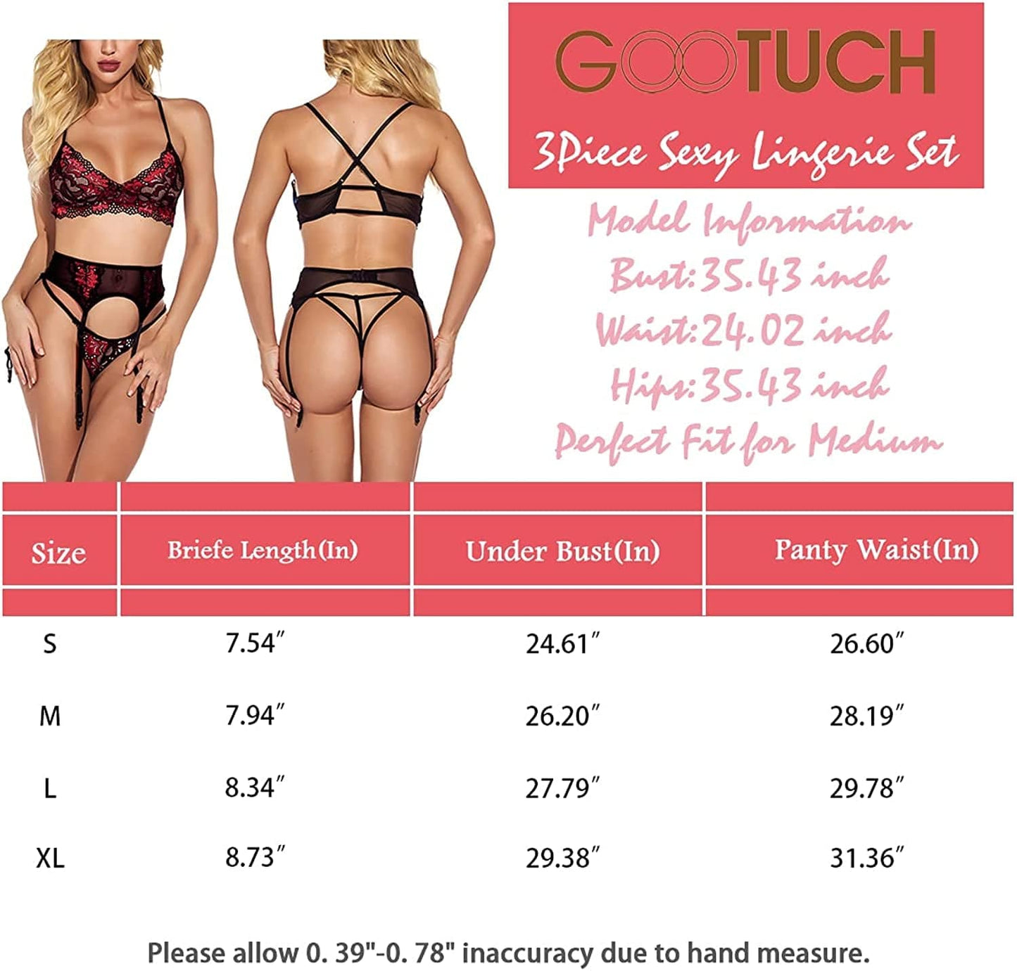 GOOTUCH Women Lingerie Set High Waisted Lace Lingerie with Garter Belt Sexy Bra and Panty Outfit